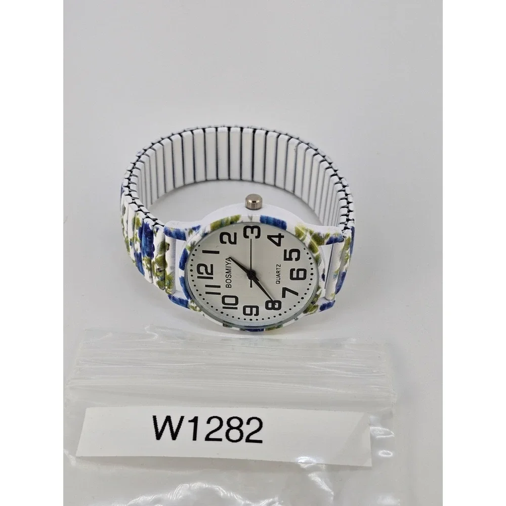 Women Watch Large Numerals 36MM Multicolor Flowers Stretch Band 6.5